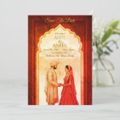 Invitation Palais Royal Indien Mariage Enregistrer La Date (Debout devant)