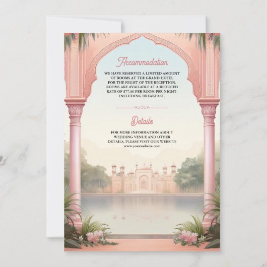 Invitation Palais Royal Indien rose Floral Tout en un Mariage (Dos)