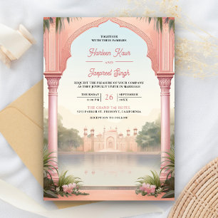 Invitation Palais Royal Indien rose Floral Tout en un Mariage