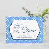 Invitation Pale Blue and White Polka Dot Baby shower (Debout devant)
