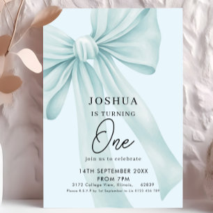 Invitation Pale Blue Bow Elégante Première fête d'anniversair