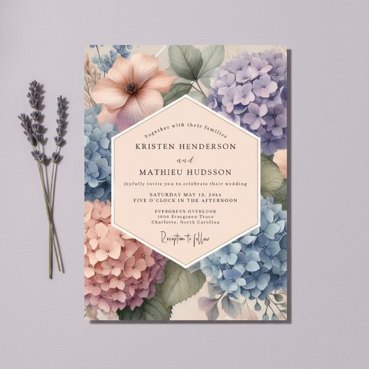Invitation Pale Blue Hydrangea Floral Wedding