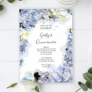 Invitation Pale Blue Hydrangea Watercolor Quinceanera Party