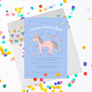 Invitation Pale Blue Pastel Rainbow Unicorn fête d'anniversai