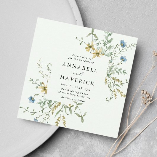 Invitation Pale Green Delicate Fleur sauvage moderne Boho Mar