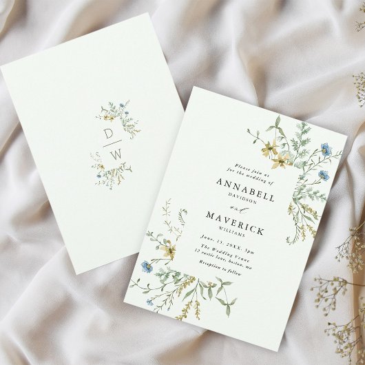 Invitation Pale Green Delicate Fleur sauvage moderne Boho Mar
