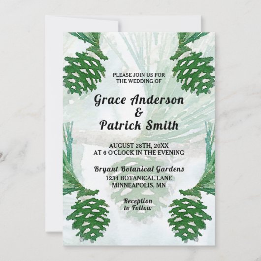 Invitation Pale Green Pine Cone Mariage (Devant)