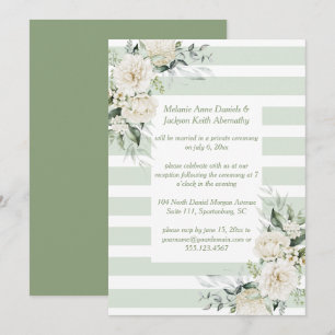 Invitation Pale Green Stripes White Floral Réception Seulemen