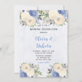 Invitation Pale Jaune Dusty Bleu Mariage de pivoine botanique (Devant)
