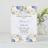 Invitation Pale Jaune Dusty Bleu Mariage de pivoine botanique (Debout devant)