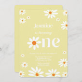 Invitation Pale Jaune Super Fleurs de marguerite 1er annivers (Devant / Derrière)