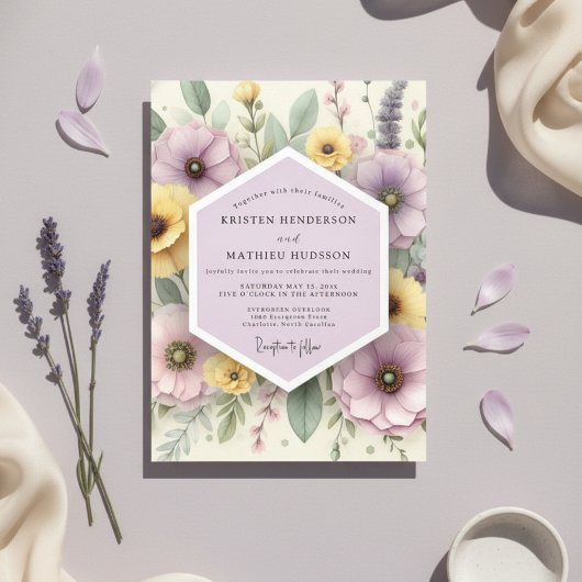 Invitation Pale Lavender Botanical Whimsy Wedding