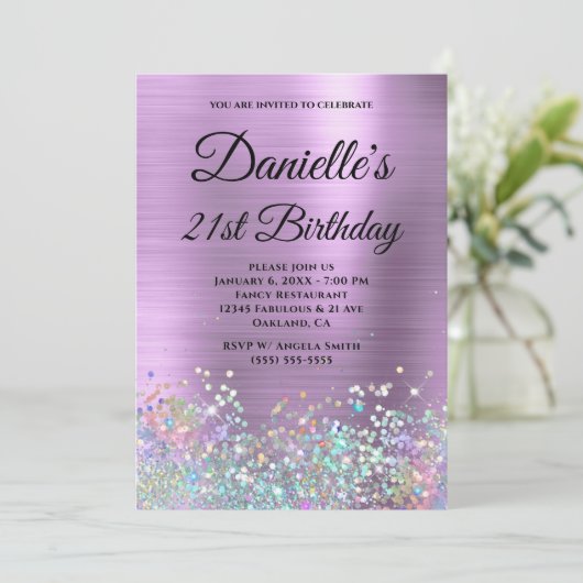 Invitation Pale Lavender Foil Holo Parties scintillant Fancy  (Debout devant)