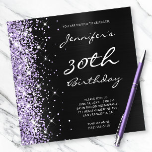 Invitation Pale Lavender Parties scintillant Black Foil 30e a