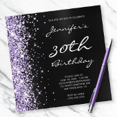 Invitation Pale Lavender Parties scintillant Black Foil 30e a