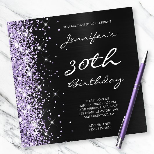 Invitation Pale Lavender Parties scintillant Black Foil 30e a