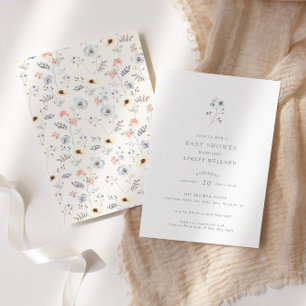 Invitation Pale Modern Simple Floral Baby Shower