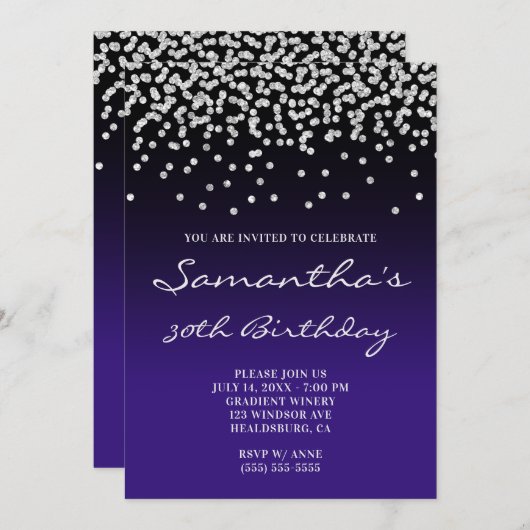 Invitation Pale Parties scintillant Argent Confetti Black Ind (Devant / Derrière)