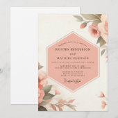 Invitation Pale Peach Floral Romance Wedding (Devant / Derrière)