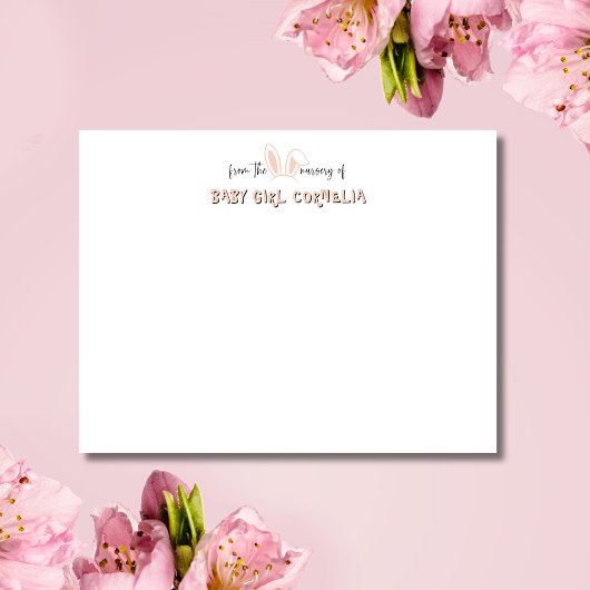 Invitation Pale Pink Bunny Ears Nursery Stationery Note Card