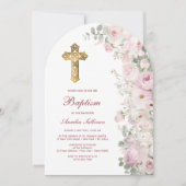 Invitation Pale Pink Flowers Arch Baptism (Devant)