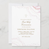 Invitation pale pink marble First Holy Communion (Devant)