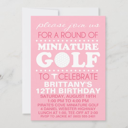 Invitation Pale Pink Tee Time Miniature Golf Anniversaire (Devant)