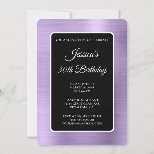 Invitation Pale Purple Foil Noir et blanc 30e anniversaire (Devant)