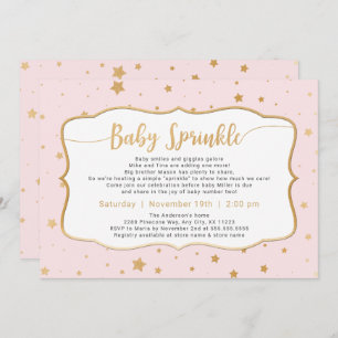 Invitation Pale Rose Gold Stars Bébé Sprinkel