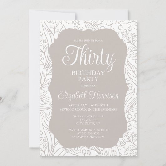Invitation Pale Silver White Flora Femme 30e fête d'anniversa (Devant)