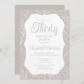 Invitation Pale Silver White Flora Femme 30e fête d'anniversa (Devant / Derrière)