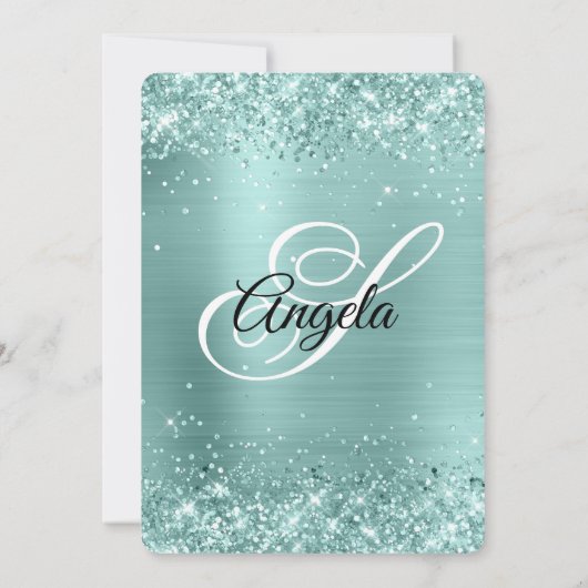 Invitation Pale Turquoise Parties scintillant Foil Fancy Mono (Dos)