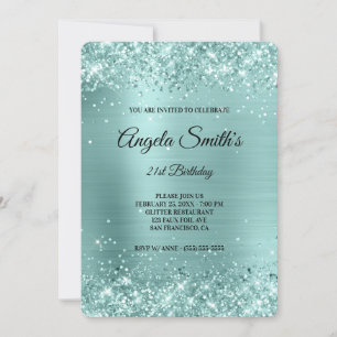 Invitation Pale Turquoise Parties scintillant Foil Fancy Mono