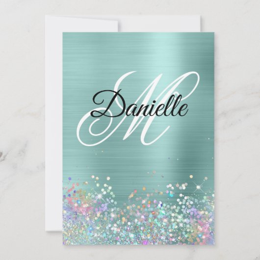 Invitation Pale Turquoise Parties scintillant Holo Fancy Mono (Dos)
