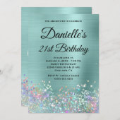 Invitation Pale Turquoise Parties scintillant Holo Fancy Mono (Devant / Derrière)