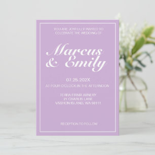 Invitation Pale violet & blanc Mariage minimaliste moderne