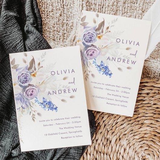 Invitation Pale violet Lavender Rose Mariage moderne