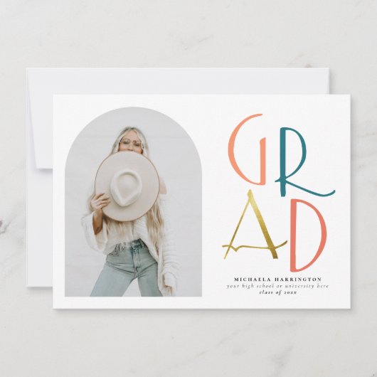 Invitation Palette | Arc Turquoise & Or & Grad Photo Graduati (Devant)
