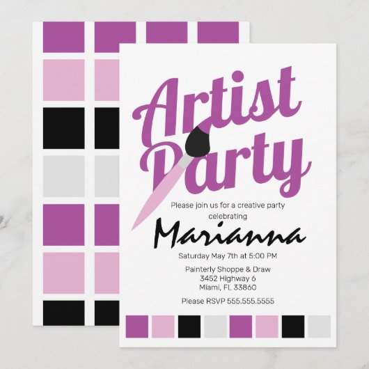 Invitation Palette Artist Party Anniversaire Purple Invitatio (Devant / Derrière)
