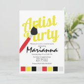 Invitation Palette Artiste Fête Anniversaire Rouge Jaune (Debout devant)