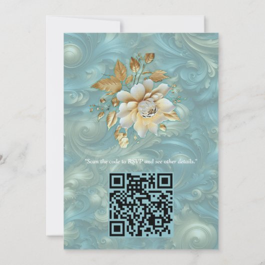 Invitation Palette bleu clair sur la conception de barogue or (Dos)