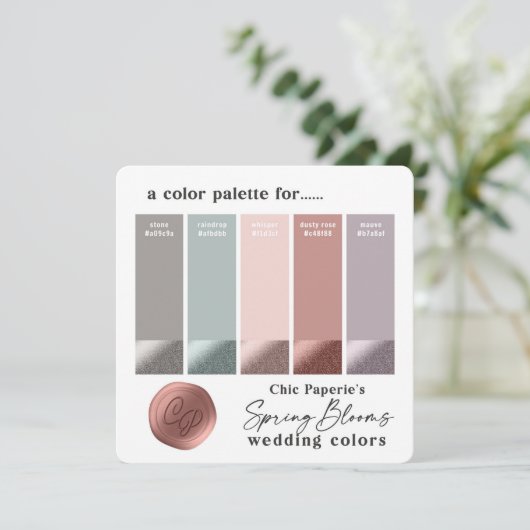 Invitation Palette couleur Mariage rose et mauve de printemps (Debout devant)