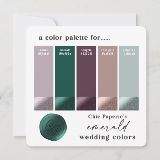 Invitation Palette couleur Mariage vert violet Rose or (Devant)