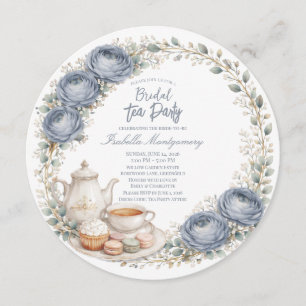 Invitation Palette de bleu poussiéreux Tea Party Baby Shower