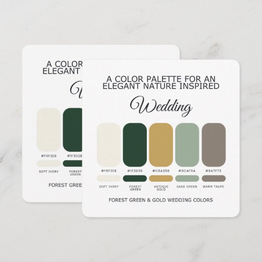 Invitation Palette de couleurs de mariage Vert forêt et Or (Devant / Derrière)