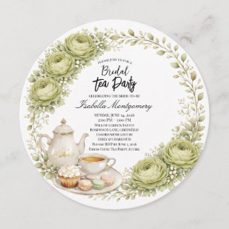 Invitation Palette de thé de mariage de théière en vert de mo