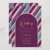 Invitation Palette Plum violet Rose Mariage or (Devant / Derrière)