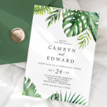 Invitation Palm casual<br><div class="desc">This wild tropical palm casual wedding is Invite parfait pour a beach or destination wedding. Les objets du dessin sur un réseau exotique de green watercolor banana palm tree leaves,  ferns,  foliage,  botanical plants and greenery for a tropical summer feel.</div>