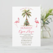 Invitation Palm Christmas Balls Flamants roses Holiday Open H (Debout devant)