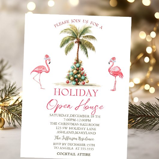 Invitation Palm Christmas Balls Flamants roses Holiday Open H